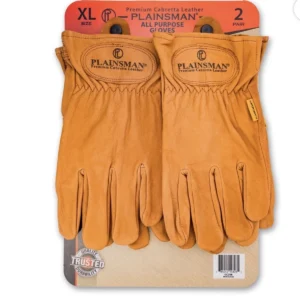 Plainsman Premium Cabretta Brown Leather Gloves Work, 2 Pairs, XL